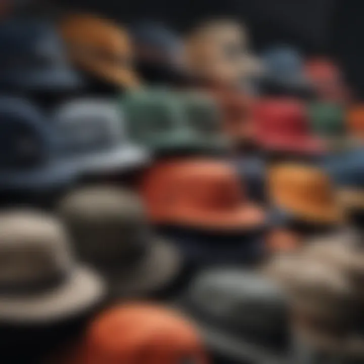 Various colors and styles of crushable bucket hats displayed together