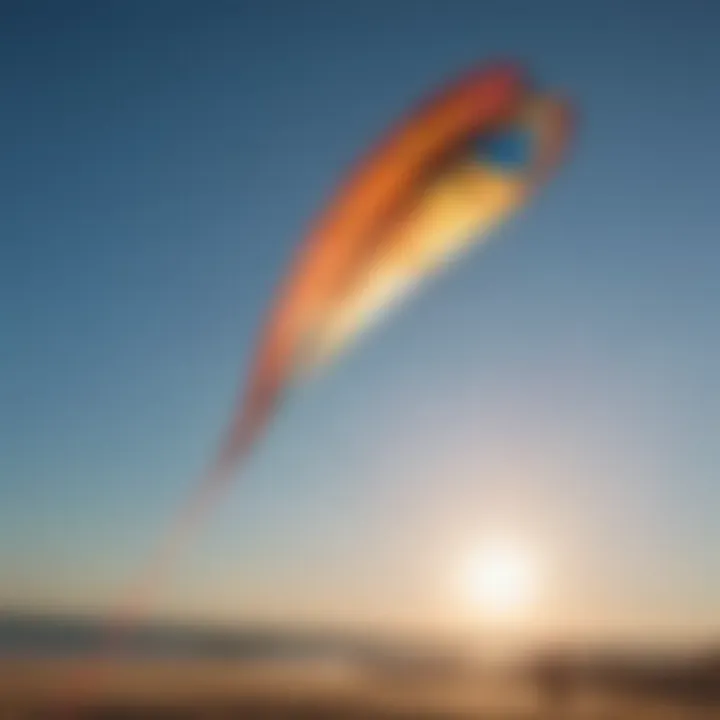 A vibrant kite soaring against a clear blue sky, embodying the thrill of the sport