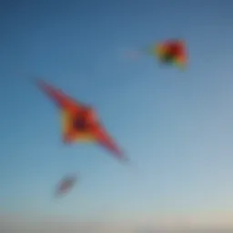 A colorful custom kite soaring in a clear blue sky, demonstrating unique design and craftsmanship.