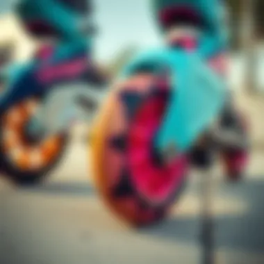 Close-up of colorful inline skate wheels