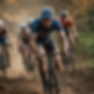 A group of cyclists competing in a cyclocross race