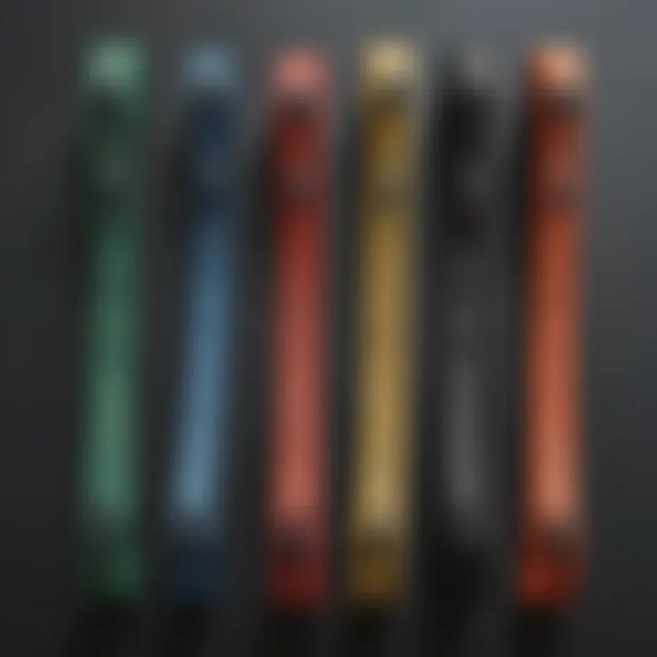 Various colors of Dakine longboard leashes displayed