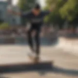 A skateboarder performing a trick at a skate park