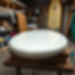 Detailed view of surfboard materials including foam and resin