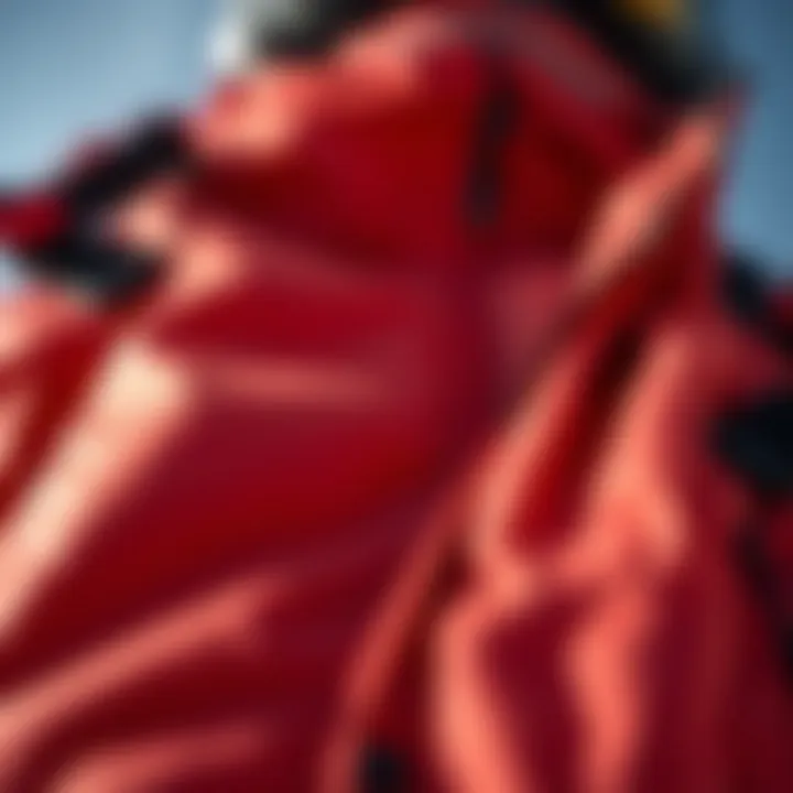 Close-up view of advanced fabric technology in ski jackets.