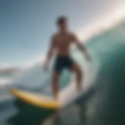 Dynamic action shot of an athlete wearing drifter shorts while surfing a wave