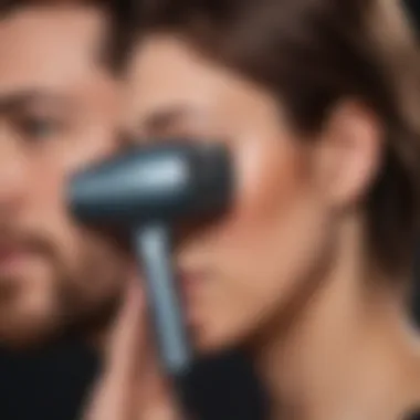 Using a Hair Dryer for Ear Drying Individual demonstrating the use of a hair dryer on low heat near the ear