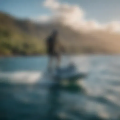 A stunning view of a rider enjoying eFoiling on the crystal-clear waters of Maui.