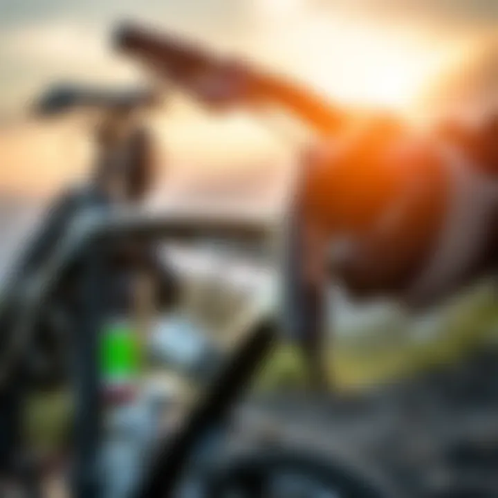 Close-up of a cyclist's gear and bike setup