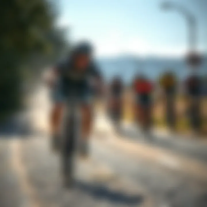 Motivational moment of a cyclist pushing through a tough race