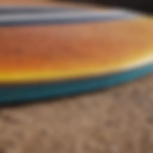 Detailed view of epoxy paddleboard construction showcasing layers