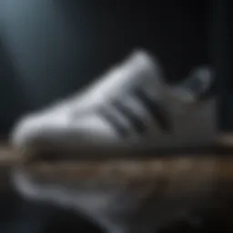 A stylish display of Adidas shoes showcasing the iconic three-stripe logo.