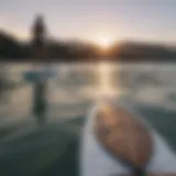 Wide stand up paddle board on calm waters