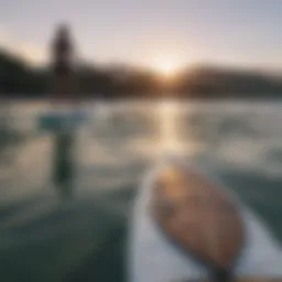Wide stand up paddle board on calm waters