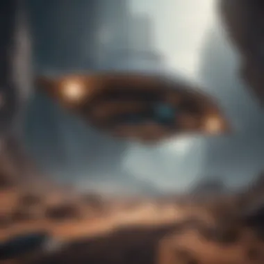 Futuristic Alien Spaceship A futuristic alien spaceship hovering over a vibrant planet
