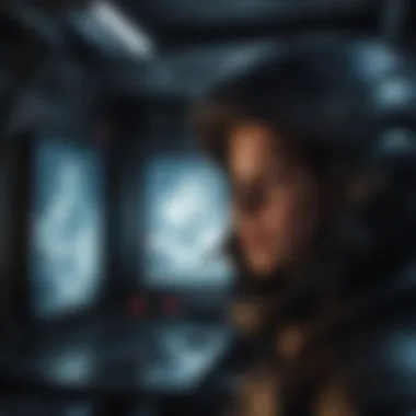 Immersive Gaming Experience A player immersed in an alien spaceship game on a high-tech screen