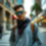 Stylish bandana sweatshirt showcased in an urban setting