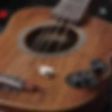 Baritone Ukulele with Tuning App Close-up of a baritone ukulele with tuning app interface