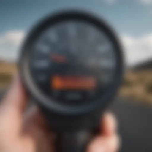 Close-up view of a handheld wind meter displaying wind speed