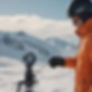 Snowboarder checking wind conditions with a wind meter