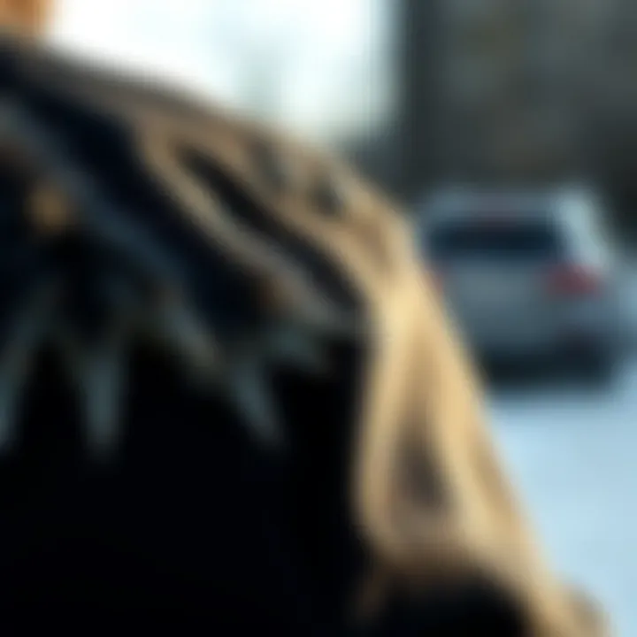 Close-up of the fur detailing on a black jean jacket.