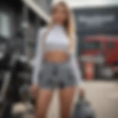 Fashion Pairing with Checkered Biker Shorts Fashionable outfit pairing black and white checkered biker shorts with trendy accessories for casual wear.