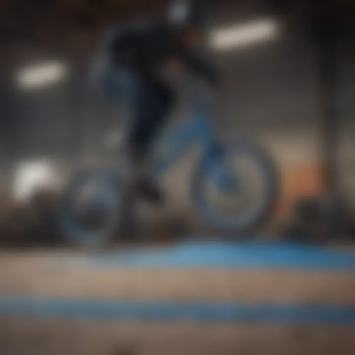 Athlete performing a trick on a BMX bike with blue grip tape enhancing performance.