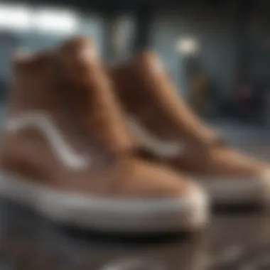 Various material options for brown high top Vans