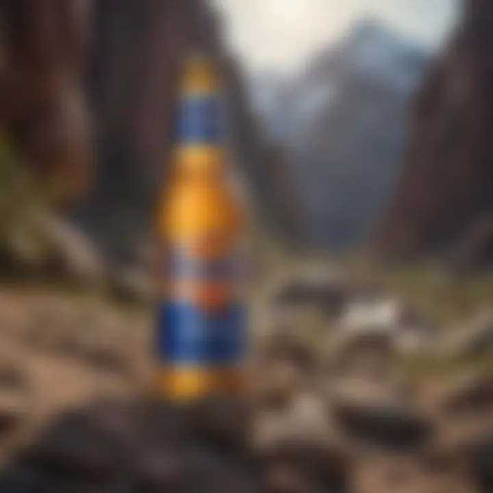A can of Busch Light set against a backdrop of rugged outdoor adventure.