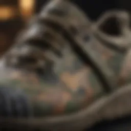 Close-up view of camo Sanuks showcasing their intricate design and texture.