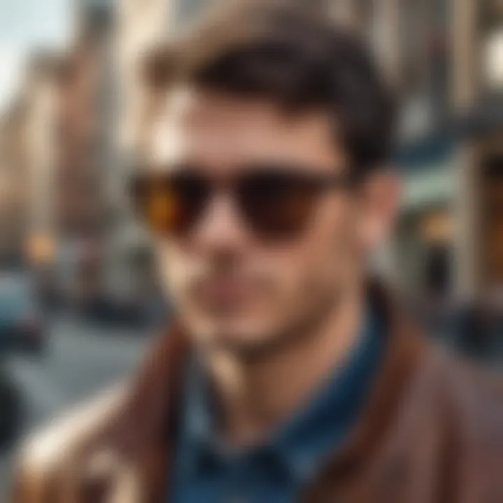 Stylish individual wearing Clubmaster tortoise shell sunglasses in an urban setting