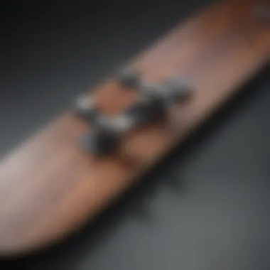A close-up view of a high-quality skateboard deck showcasing its material texture and design.