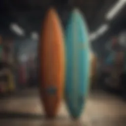 A vibrant surfboard collection showcasing various designs and colors