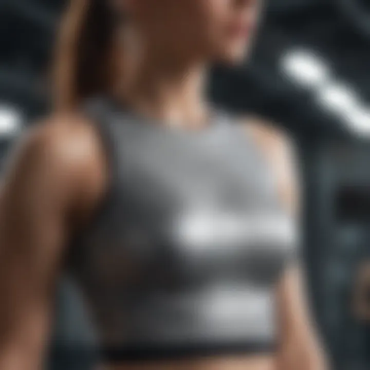 Close-up of high-performance fabric used in crop tops, highlighting breathability and flexibility