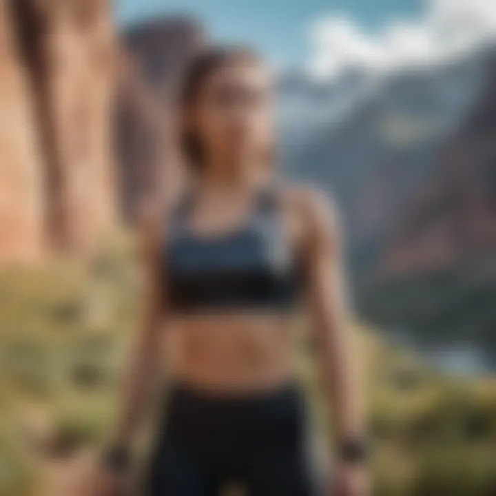 Sporty crop top paired with functional athletic gear against a scenic backdrop