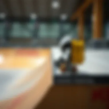 A well-set-up skate rail with safety gear and precautions visibly displayed.