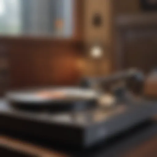 A vintage jazz record player showcasing original vinyl discs