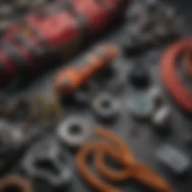 Essential Climbing Equipment A close-up of essential climbing gear arranged neatly