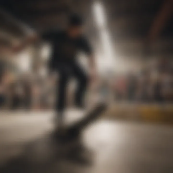 A group of enthusiasts engaged in a vibrant skateboarding scene