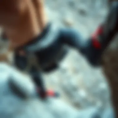 An athlete utilizing a fanny pack while engaging in rock climbing.