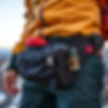 Close-up of a fanny pack featuring innovative storage solutions for adventure sports.