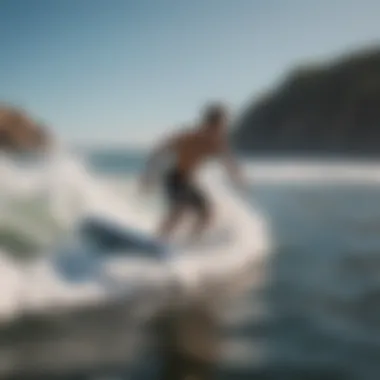 A dynamic shot of a 45-inch boogie board maneuvering on waves, demonstrating its performance.