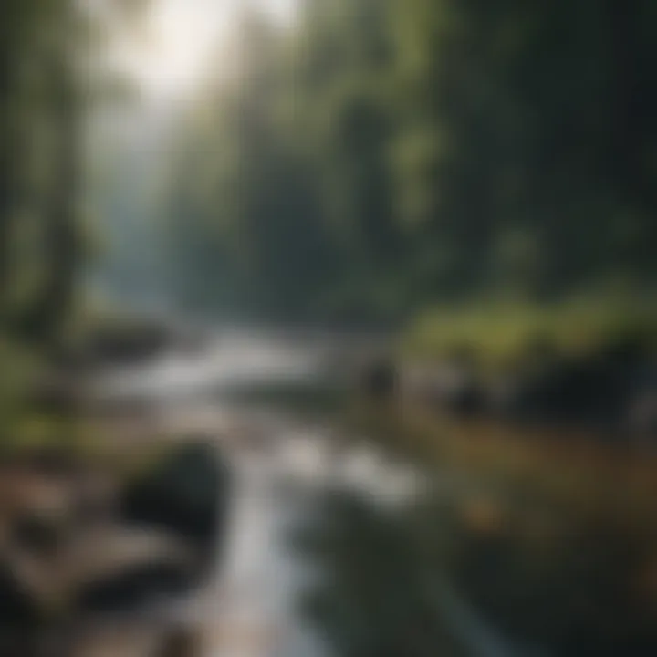 A river flowing through a dense forest highlighting biodiversity