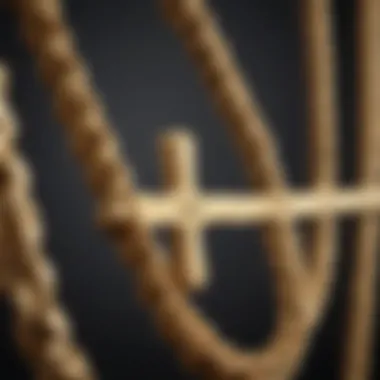 Close-up view of the texture and shine of a gold cross rope chain