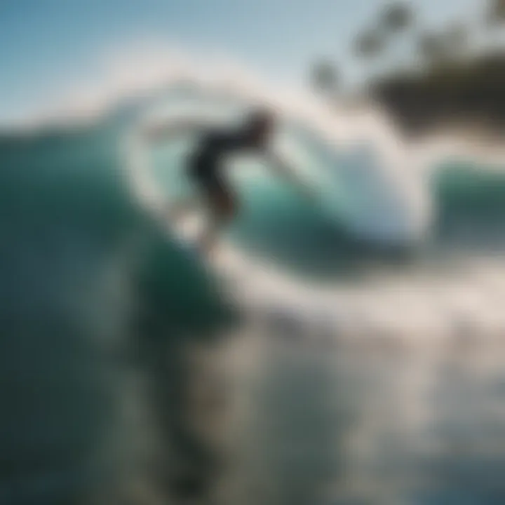 A surfer riding a powerful wave at a popular beach in Hawaii.