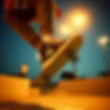 Dynamic action shot of a skater performing a trick while wearing Hawk skate shoes