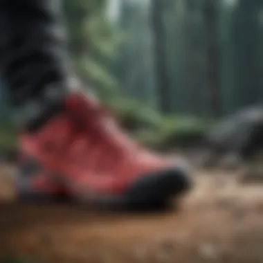 A collection of Salomon red shoes in various extreme sports settings