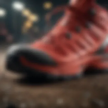 Close-up view of Salomon red shoes showcasing advanced sole technology