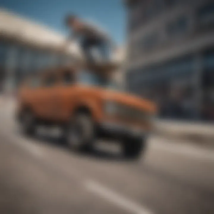 Skateboarder performing tricks using 149 trucks