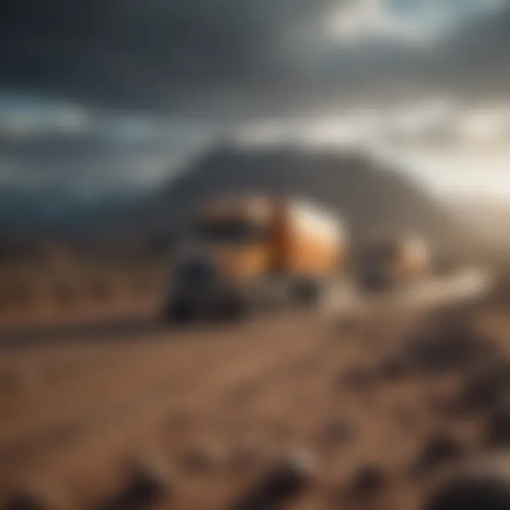 Side view of 149 trucks on different terrains